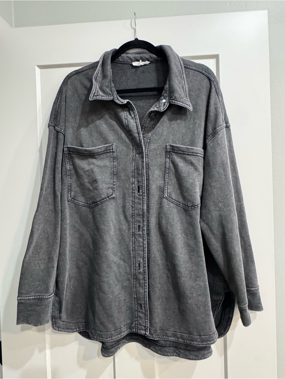 Women’s Washed Gray Button-Up Overshirt